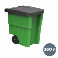 Бак пластиковый профессиональный Stock 360 л, 730*730*1000 мм, с крышкой, на колесах, черный/зеленый