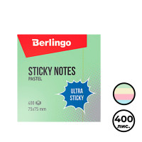 Блок самоклеящийся 75*75 мм, Berlingo "Ultra Sticky", 4 пастельных цвета, 400 листов