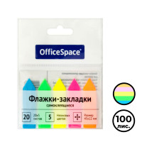 Закладки самоклеящиеся OfficeSpace, пластиковые, 45*12 мм, 5 цветов НЕОН, 100 листов, стрелки 