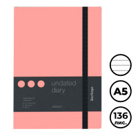 Ежедневник недатированный Berlingo "Instinct", A5, 136 л., кожзам, черный/фламинго, с резинкой