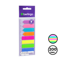 Закладки самоклеящиеся Berlingo, пластиковые, 45*12/42*12 мм, 8 цветов НЕОН, с линейкой