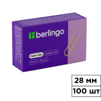 Скрепки канцелярские Berlingo, 28 мм, 100 шт., золотистые