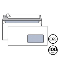 Конверт горизонтальный KurtStrip, формат E65 (110*220 мм), белый, с окном, отрывная лента, 100 шт/уп