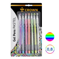 Набор гелевых ручек Crown "Hi-Jell Pastel", 0,8 мм, 7 шт, цветные
