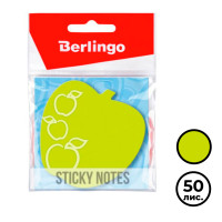 Блок самоклеящийся фигурный Berlingo "Яблоко", 50 листов, 70*70 мм, НЕОН, зеленый