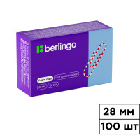 Скрепки канцелярские Berlingo Zebra, 28 мм, 100 шт., с пластиковым покрытием