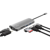 Расширитель USB, Trust Dalyx 7 in 1, 10 портов, USB-C, серебристый