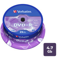 Диск DVD+R Verbatim, 4.7 GB, 16х, 25 шт/упак