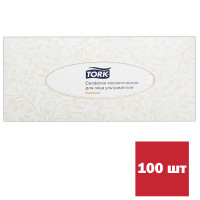 Салфетки Tork, 2-х слойные, 100 шт., размер листа 20,8*19 см, в картонном боксе, белые