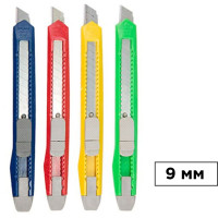 Нож канцелярский OfficeSpace, сменные лезвия 9 мм, в индивидуальной упаковке, ассорти