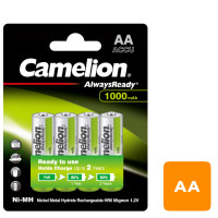 Аккумулятор Camelion AlwaysReady, пальчиковые AA, Ni-MH, 1000 mAh 1.2V, 4 шт./уп., цена за упаковку