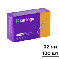 Скрепки канцелярские Berlingo, 32 мм, 100 шт., металлические