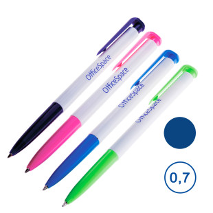 Ручка шариковая автоматическая OfficeSpace, 0,7 мм, синяя, в цветном корпусе, цена за штуку
