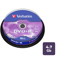 Диск DVD+R Verbatim, 4.7 GB, 16х, 10 шт/упак