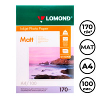 Фотобумага Lomond, A4 формат, 170 г/м2, 100 листов, матовая
