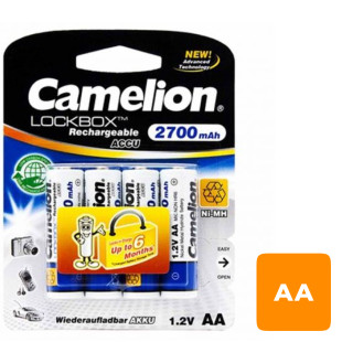 Аккумулятор Camelion Lockbox, пальчиковые AA, Ni-MH, 2700 mAh 1.2V, 4 шт./уп., цена за упаковку