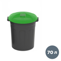 Бак пластиковый мусорный 70 л, 510*600 мм, с крышкой, черный/зеленый
