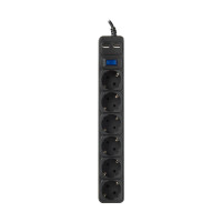 Сетевой фильтр SVC ZC6S-50M-USB, 6 розеток, 2 USB, 5 м, черный