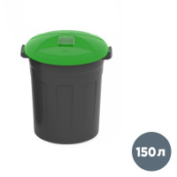 Бак пластиковый мусорный 150 л, 650*815 мм, с крышкой, черный/зеленый