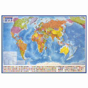 Политическая карта Мира Brauberg, масштаб 1:32 000 000, 1010*700 мм, интерактивная, ламинированная