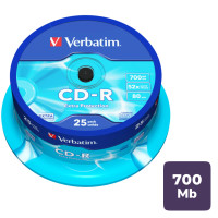 Диск CD-R Verbatim, 700 Mb, 52х, 25 шт/упак