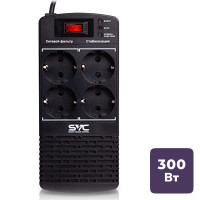 Кернеу тұрақтандырғыш SVC AVR-600-L, 600ВА/300Вт, 4 розетка, қара