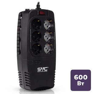 Стабилизатор напряжения SVC AVR-1200-U, 1200ВА/600Вт, 6 розеток, черный