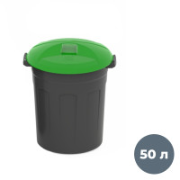 Бак пластиковый мусорный 50 л, 450*535 мм, с крышкой, черный/зеленый