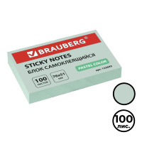 Блок самоклеящийся 76*51 мм, Brauberg Pastel, зеленый, 100 листов