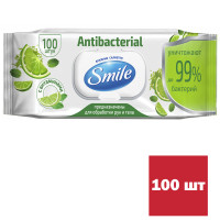 Салфетки влажные Smile Antibacterial с витаминами, 100 штук в упаковке