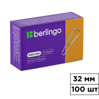 Скрепки канцелярские Berlingo, 32 мм, 100 шт., металлические, треугольные