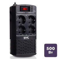 Стабилизатор напряжения SVC AVR-1000-L,1000ВА/500Вт, 4 розетки, черный
