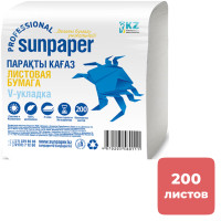 Туалетная бумага листовая Sunpaper, 200 л., 2-х слойная, V-сложение, белая