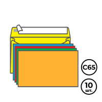 Көлденең конверт KurtStrip, пішімі С65 (114*229 мм), ассорти, жыртпалы лента, 10 дана