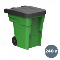Бак пластиковый профессиональный Stock 240 л, 650*550*970 мм, с крышкой, на колесах, черный/зеленый