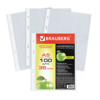 Файл-вкладыш Brauberg, А5, плотность 35 мкм, горизонтальный, прозрачный, 100 шт/упак