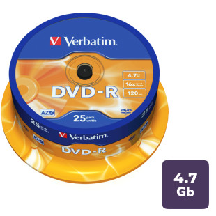 Диск DVD-R Verbatim, 4.7 GB, 16х, 25 шт/упак