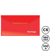 Папка-конверт с кнопкой Berlingo, С6, 180 мкм, красная