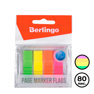 Закладки самоклеящиеся Berlingo, пластиковые, 45*12 мм, 4 цвета НЕОН, 80 листов, в диспенсере