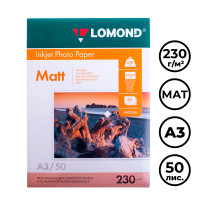 Фотобумага Lomond, A3 формат, 230 г/м2, 50 листов, матовая