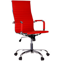 Кресло для персонала Helmi HL-E17 "Slim", экокожа красная, хром