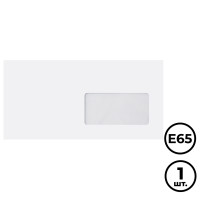 Конверт OfficeSpace, форма E65 (110*220 мм), белый, без подсказа, с окном, отрывная лента