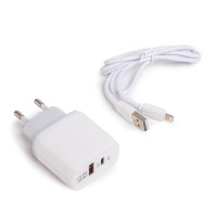 Әмбебап зарядтау құрылғысы Ldnio A2421C, 1*USB-A, 1*USB-C, Lightning, 1 м, ақ