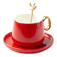 Чашка для кофе Mycup*CN, 250 мл, блюдце, ложка, керамика-металл, бело-красный