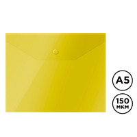 Папка-конверт с кнопкой OfficeSpace, А5, 150 мкм, полупрозрачная, желтая