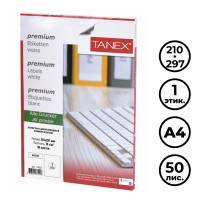 Этикетка самоклеящаяся TANEX, A4, размер 210*297 мм, 1 этикетка, 50 листов