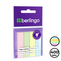 Закладки самоклеящиеся Berlingo, бумажные, 50*12 мм, 4 пастельных цвета, 400 листов