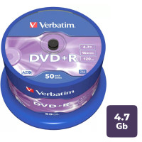 Диск DVD+R Verbatim, 4,7 Gb, 16х, 50 шт/упак
