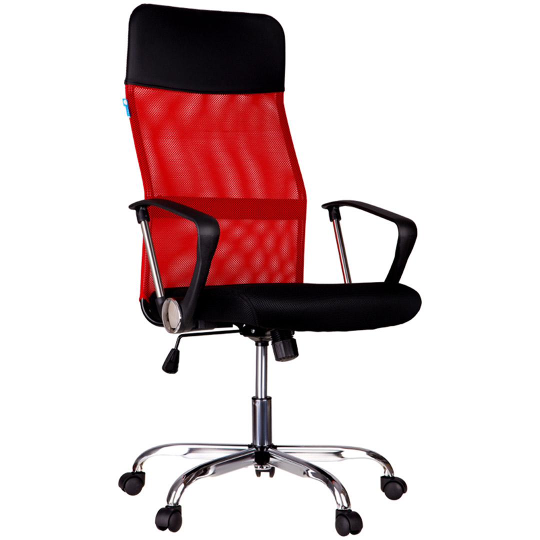 Кресло для руководителя Helmi HL-E16 "Content", ткань, сетка, экокожа, черное/красное