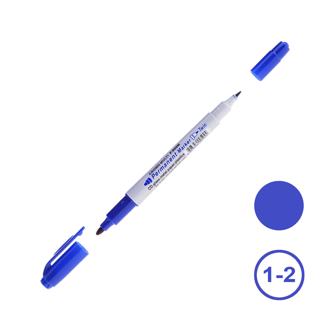 Маркер перманентный Crown "Multi Marker Twin", двухсторонний, ширина линии 1-2 мм, синий